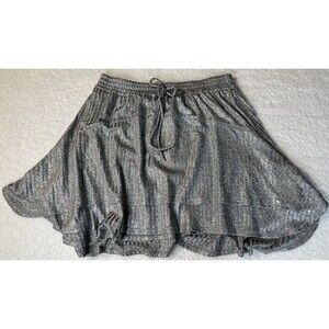 Anthropologie Dolan Skirt Womens Sz M Silver Shimmer Metallic Layered Ribbed